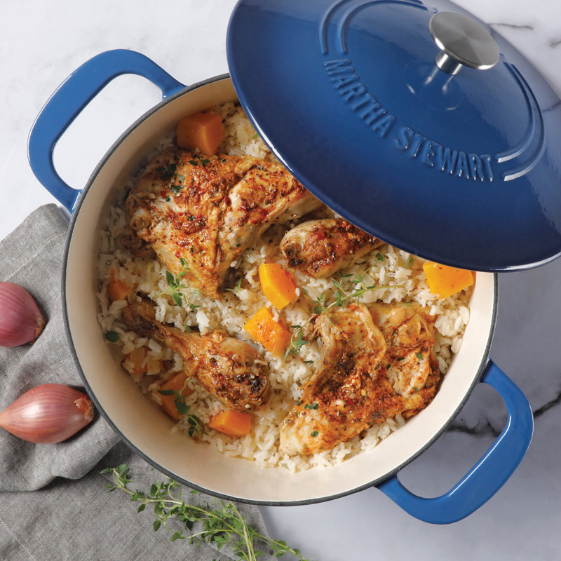 Martha Stewart Gatwick 7 qt. Cast Iron Round Dutch Oven with Lid, Classic Blue