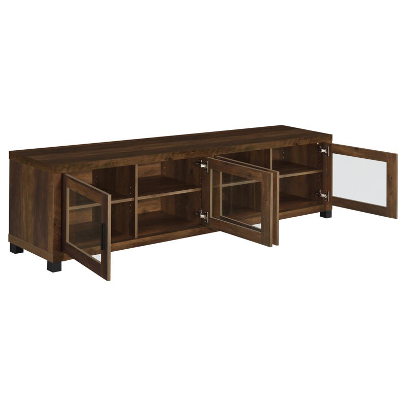 Meuble télé avec portes en verre et bois manufacturé Michelson , Pin foncé