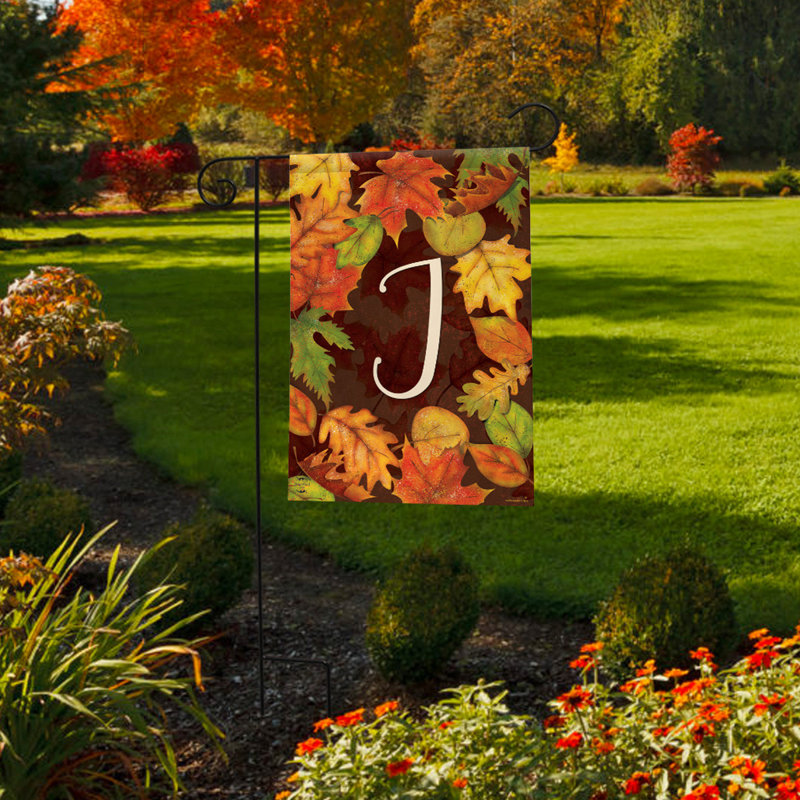 Feuilles d'automne, monogramme, lettre J, drapeau de jardin