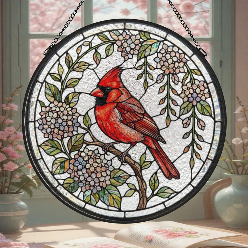 Rouge cardinal rouge (11) vitrail pour fenêtre, 3,5 x 3,5 po (9 x 9 cm)