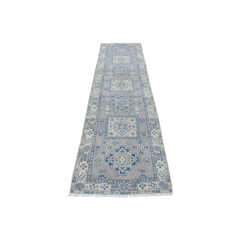 Tapis de couloir en Tapis décoratif laine noué à la main gris de conception unique 2 pi 6 po x 9 pi 7 po Abu-Huraira