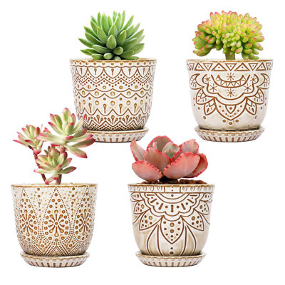 4 Inch Small Ceramic Planter Pot Set of 4 Bungalow Rose Color: Cream White
