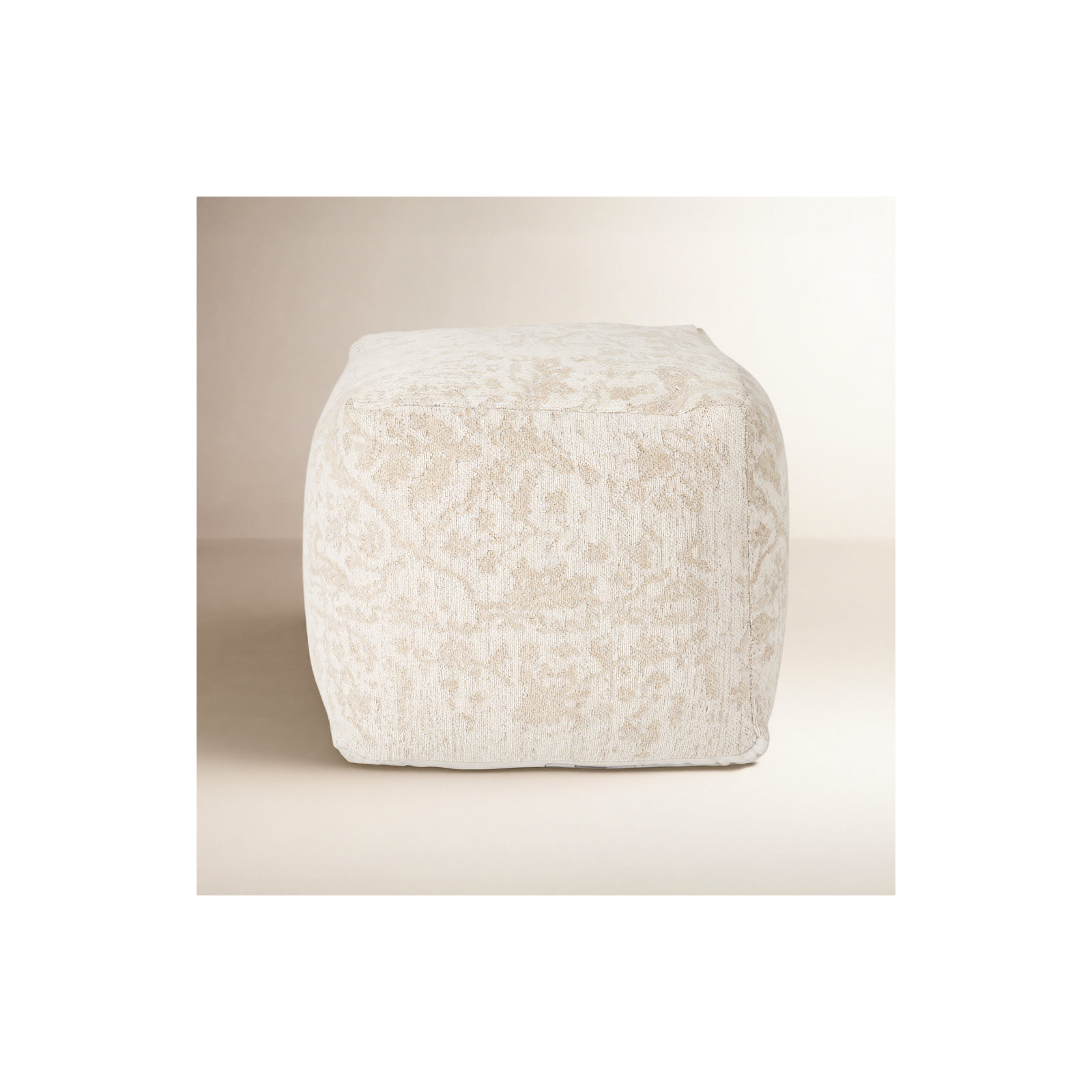 Kason Upholstered Pouf, Cream Cotton Blend
