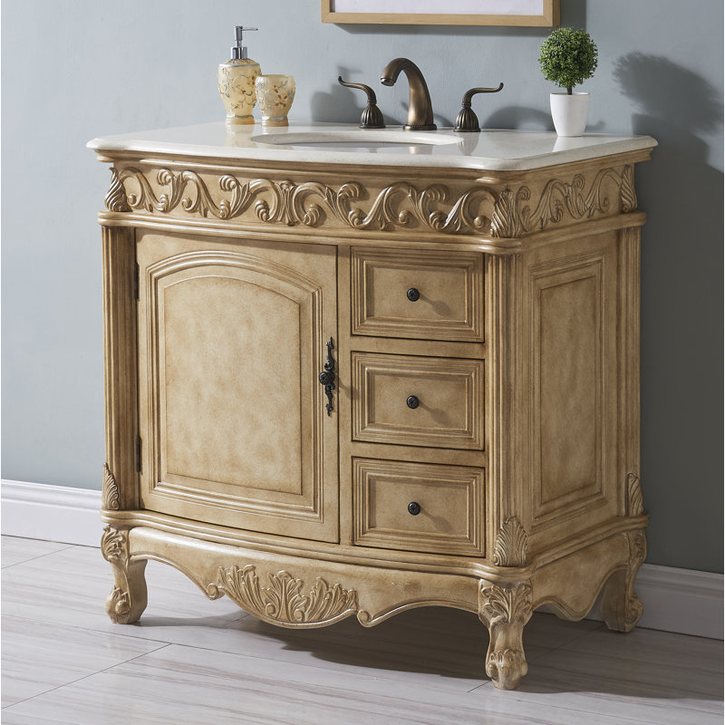 36'' Single Bathroom Vanity with Top, Tan, Guangxi White
