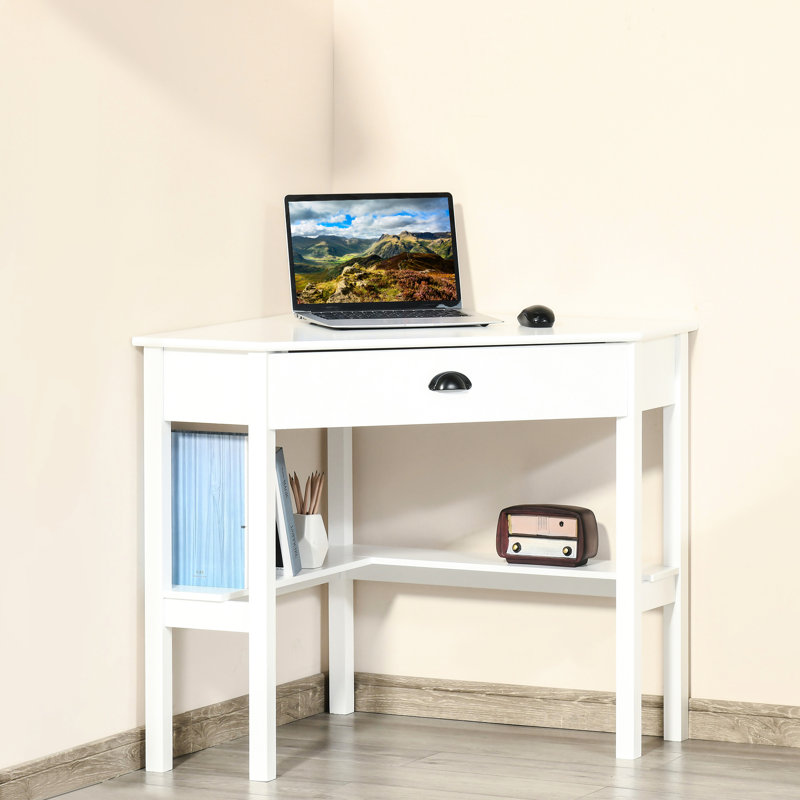 Bureau blanc avec tiroir et tablette pour l'espace de travail de coin de décoration de chambre à coucher