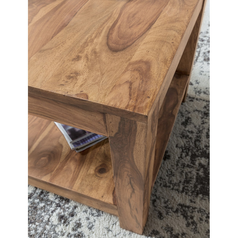 Lewistown Solid Wood Four Leg Coffee Table with Storage, Acacia