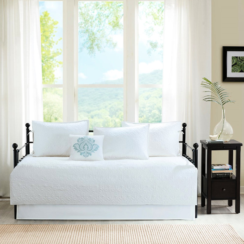 6 Piece Daybed Cover , White, Twin Mattress Sized, Cotton Filling, Includes Cover, , 3 Shams, Decorative Pillow, Machine Washable Decoration Easy To Clean With