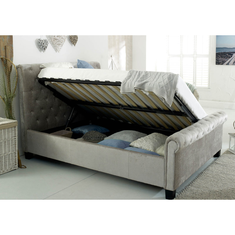 Eric Upholstered Ottoman Storage Bed, Silver, Super King (6')