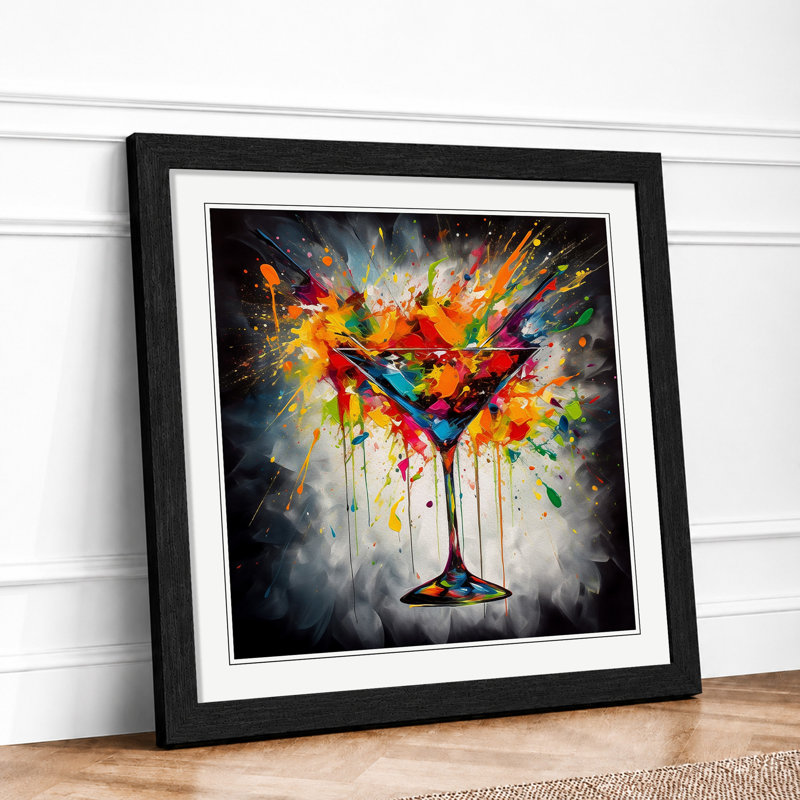 Cocktail Abstract Art No.1 - Single Picture Frame Print on Wood, Black