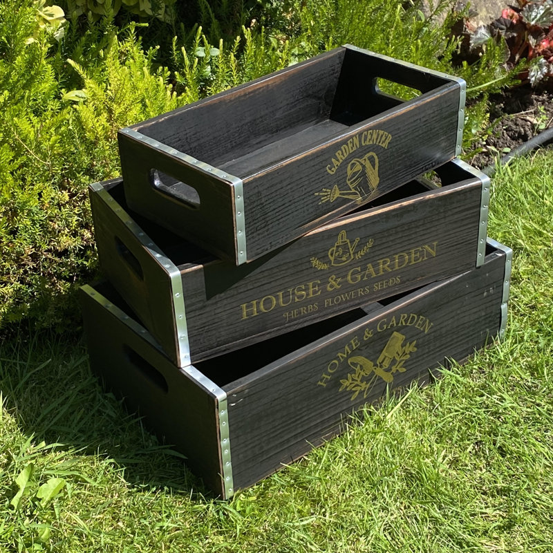 Set Of 3 Brown Garden Trays, Black