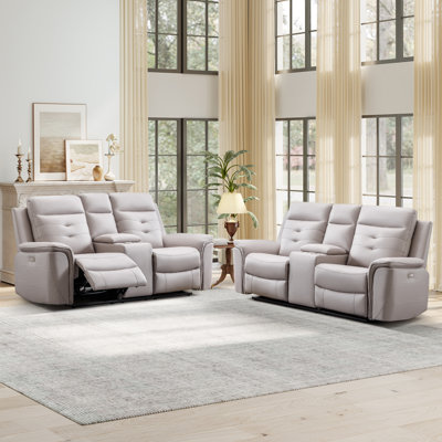 Mounia 76.77'' Faux Leather Reclining Loveseat with Cup Holder & USB