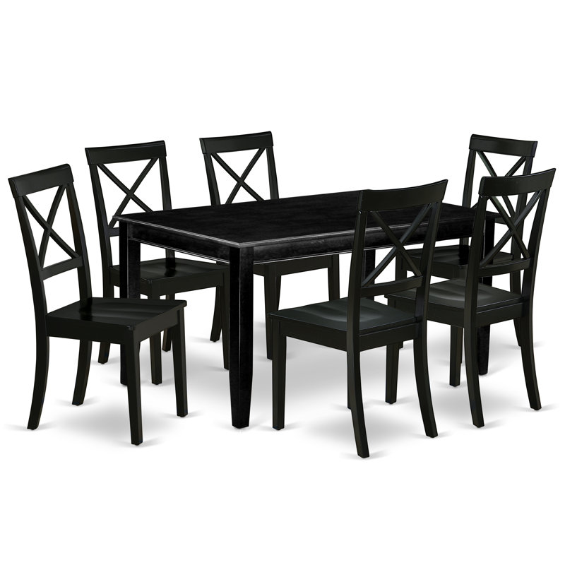 7 Piece Dining Set Consist of a Rectangle Dining Room Table and 6 Kitchen Chairs, 36x60 Inch, Black, Black