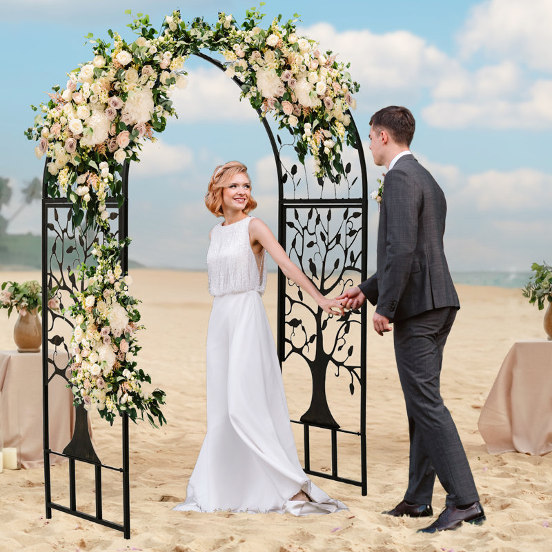 Melina Metal Arched Garden Arbor with Tree of Life Design