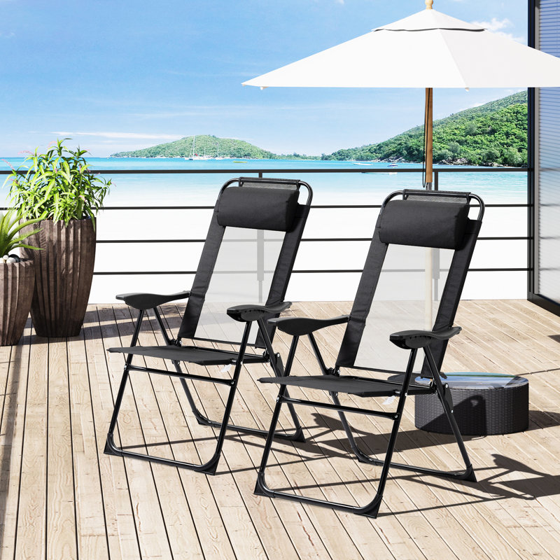 2 chaises de jardin pliantes, à angle réglable, pour le jardin, la cour, la pelouse, 2 chaises de camping noires, une chaise longue d'extérieur avec dossier, un rangement compact amovible