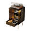 50cm Record Player Cabinet with Sliding Glass Doors & LED - Walnut Media Cabinet, 1 Drawer