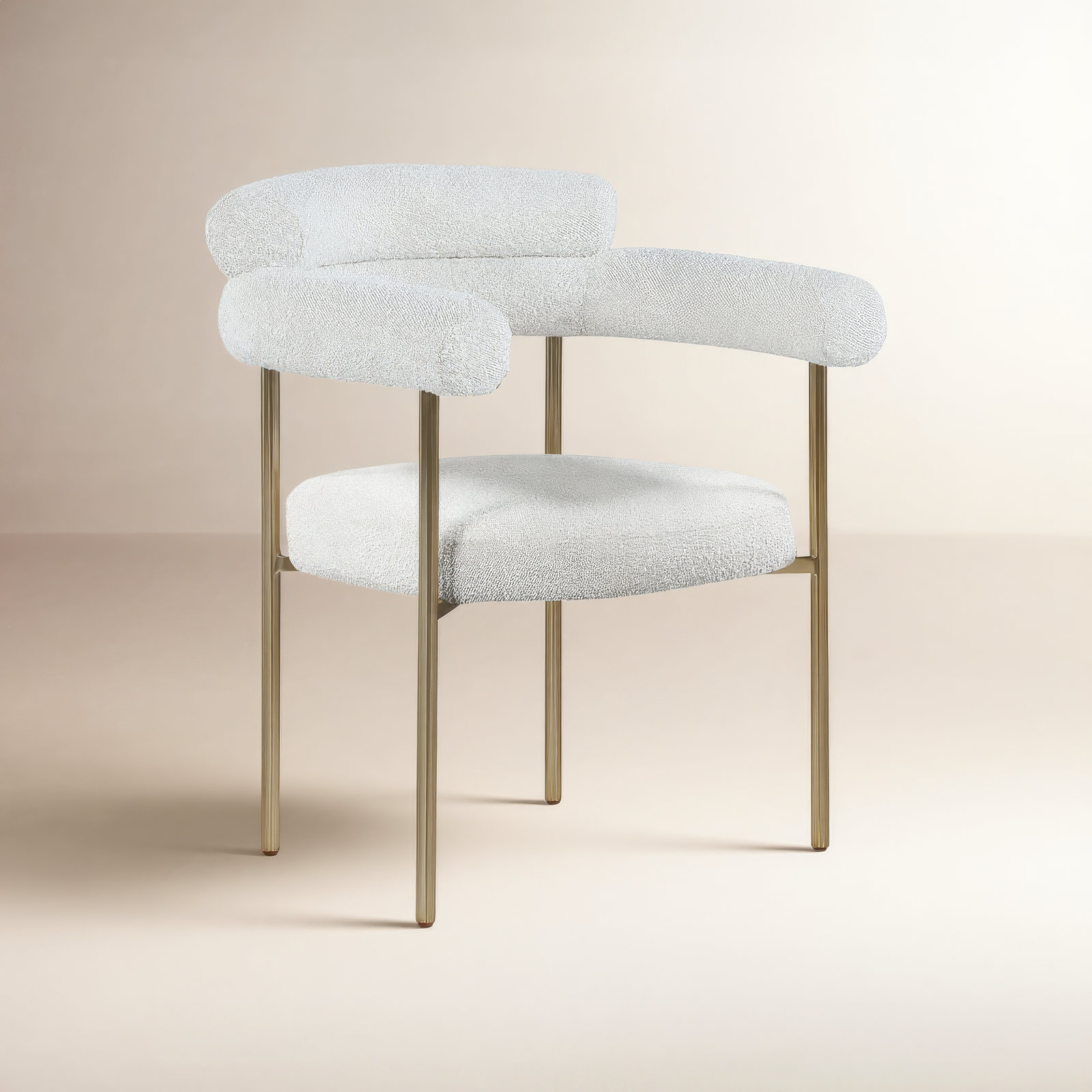 Dining Armchair, Cream Boucle, Brushed Brass