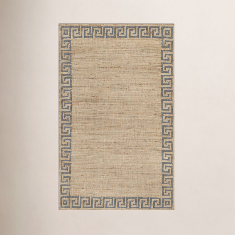 Erin Gates by Momeni Orchard Greek Key Jute and Wool Hand Woven Blue Area Rug , Rectangle 3'6" x 5'6"