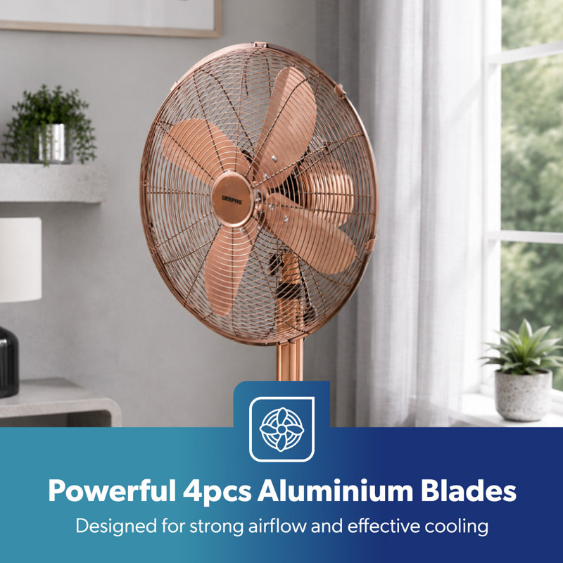 GEEPAS 16” Metal Pedestal Fan | Electric Standing Floor Fan With 3 Speed 4 PC Aluminium Blades | Adjustable Height Tilt Head & Oscillating Function | Powerful Airflow for Home Office Use, 50W