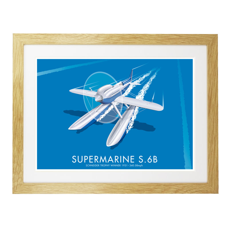 Supermarine S.6B by Stephen Millership - Print, 33.5cm H x 43.5cm W x 2.2cm D, Oak