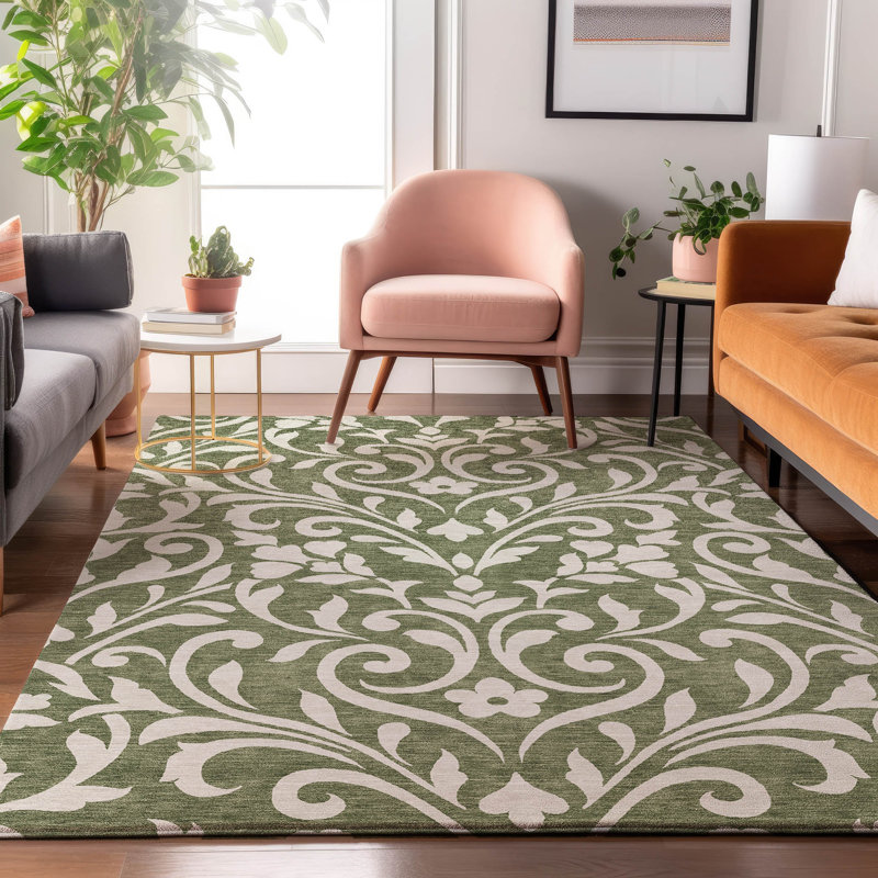 Tapis en fougère de qualité supérieure lavable à la machine Prisco, Rectangle 10 pi x 14 pi