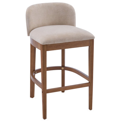 Tabouret de bar Mid-Century rembourré en bois d'hévéa avec dossier bas incurvé de 29 po Fleeton