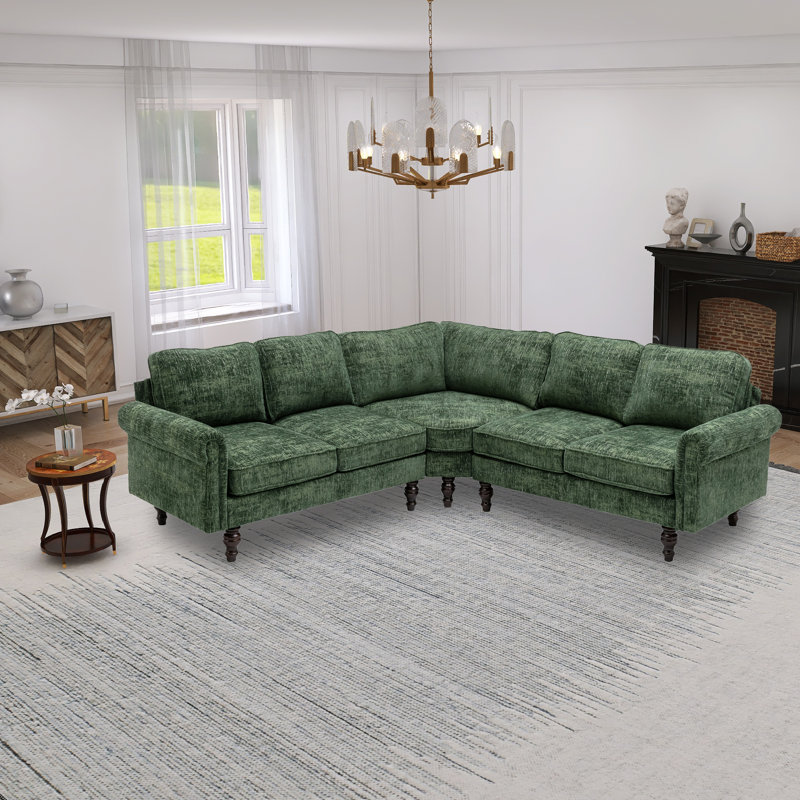 Canapé modulaire symétrique 3 pièces 90,55 po Argene, Polyester émeraude