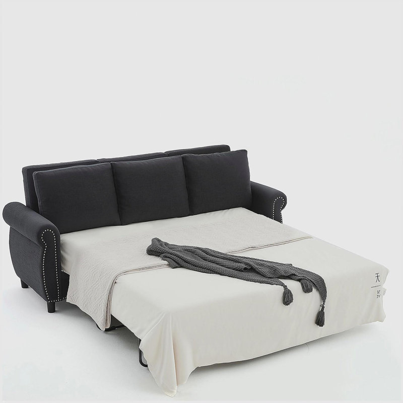 Sleeper Sofa Bed, Pull Out Couch with Mattress, 81.5'' 3 Seater Upholstery Sectional Couches, Modern Linen Convertible Sofa, Living Room Furniture for Small Spaces, Apartment, Studio, Dark Gray