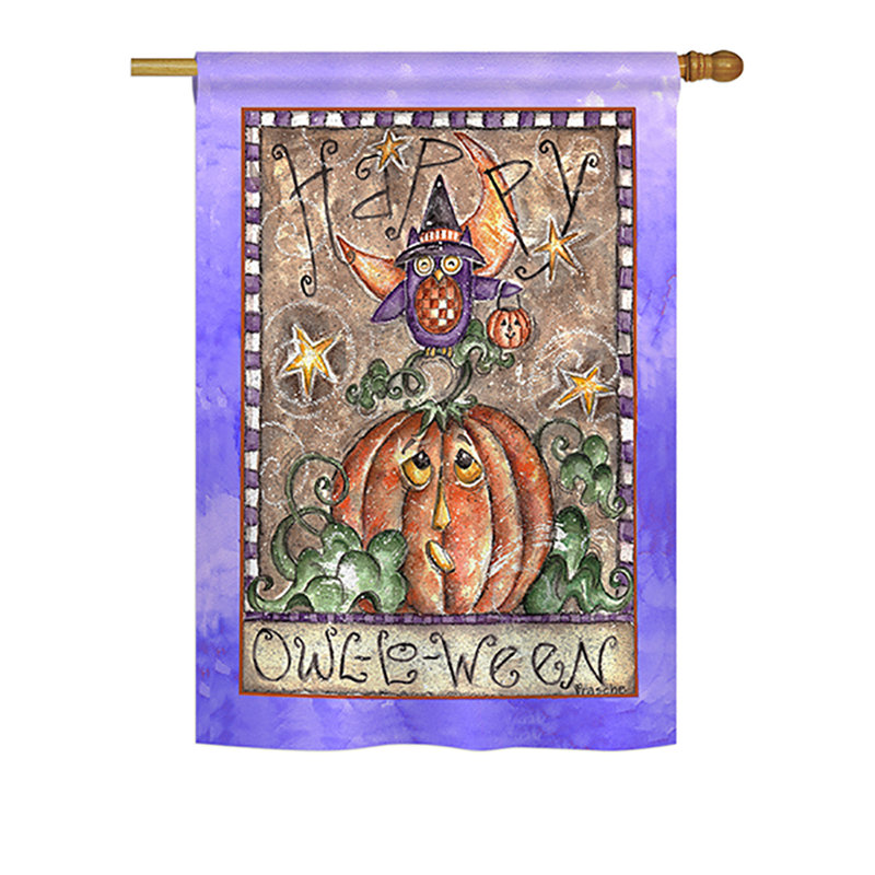 Drapeau pour maison 2 côtés en polyester happy hibou lo ween, H 40 po x l 28 po