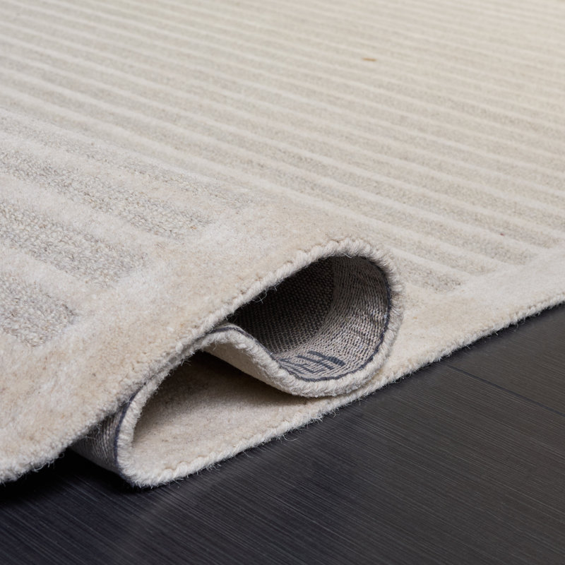 Ebony Hand Tufted Wool/Cotton Striped Rug in Silver/Ivory, Rectangle 4' x 6'