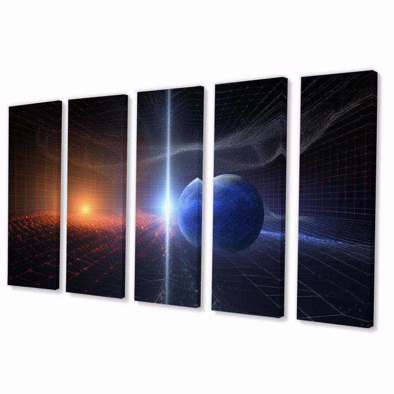 Blue Solar System Magnetic Galaxy III - Space Canvas Art Print - 5 Equal Panels
