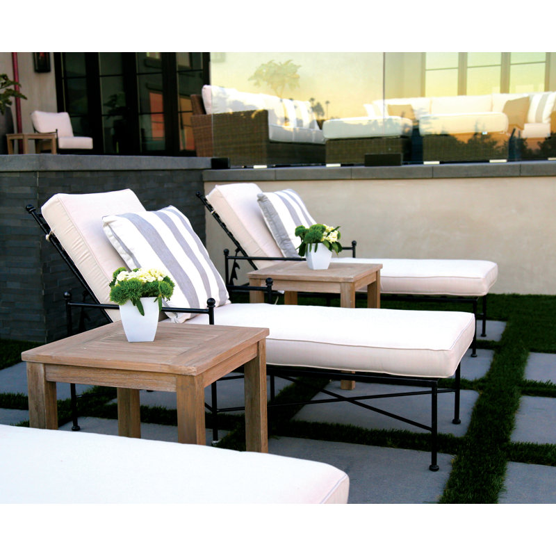 Lucier 80'' Long Reclining Single Chaise Sunbwith Cushions, Canvas Flax Sunbrella® Canvas