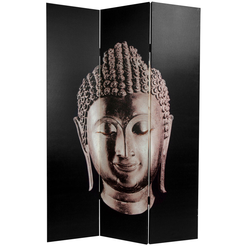 Buddha Art Canvas Folding Room Divider, Black