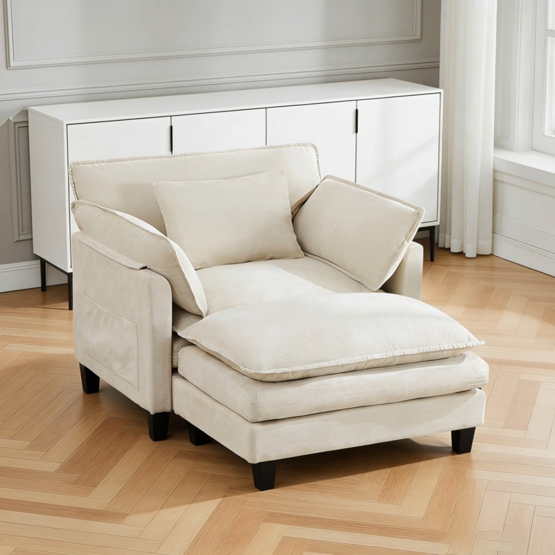 Fauteuil d'appoint surdimensionné avec repose-pieds, Beige