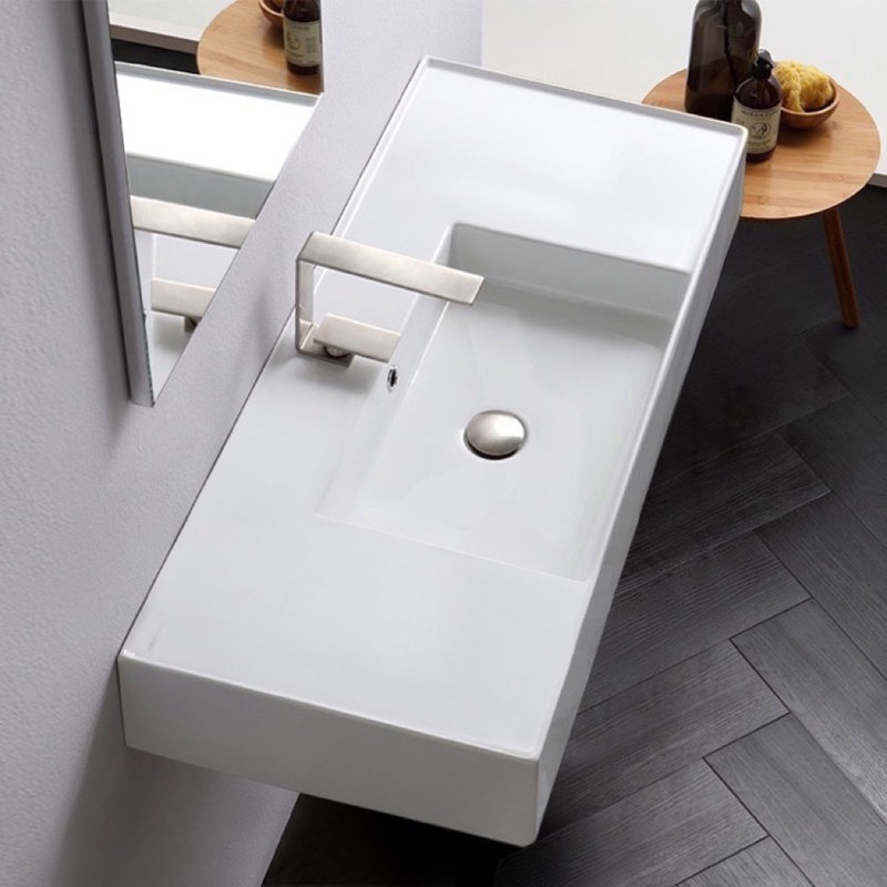 Scarabeo By Nameeks 18.2'' Glossy White Ceramic Rectangular Bathroom Sink with Overflow, Three Hole