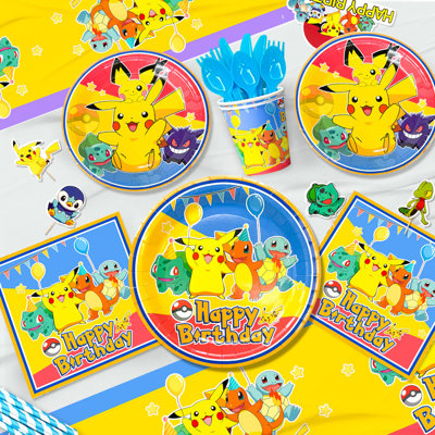 136 pièces de fête d'anniversaire Pika-Chu, décorations d'anniversaire pour enfants Poke-Mon