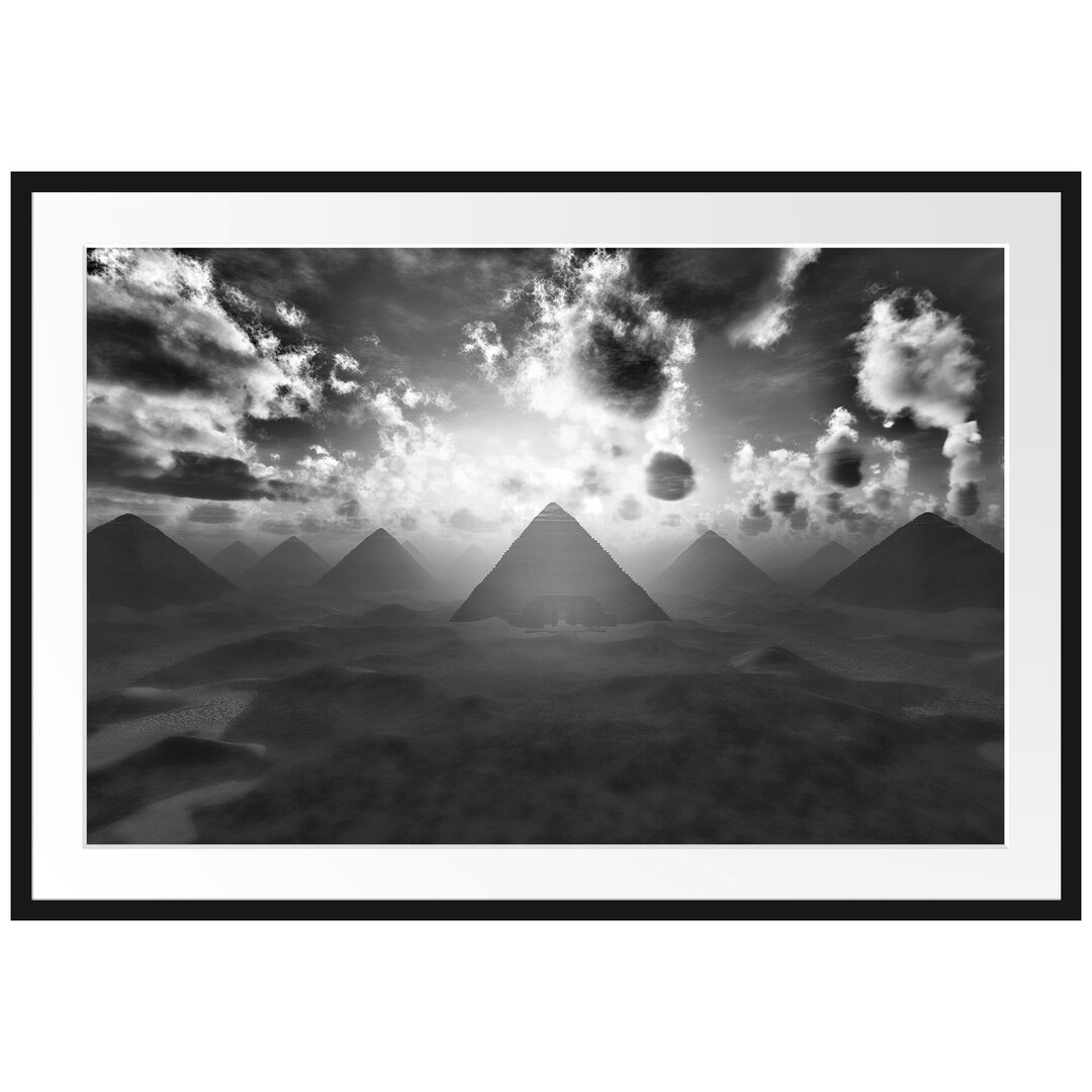 Gerahmtes Poster Pyramiden beim Sonnenuntergang