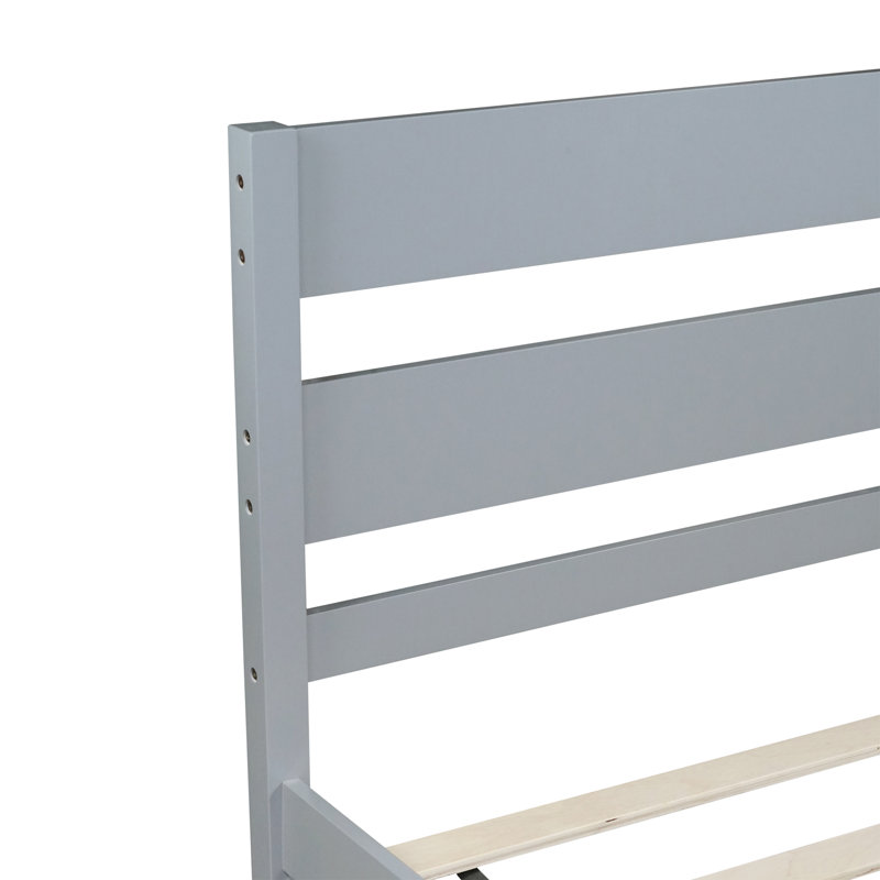Structure de lit simple en bois d'hévéa avec tête et pied de lit - Lit plateforme en bois massif, conception robuste, Gris