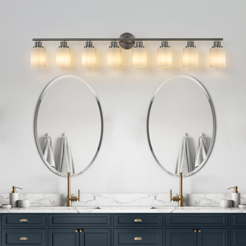 52" Brushed Nickel Modern 8-Light Bathroom Vanity Light (Bulb Not Included), 10.2" H x 52" W x 6.3" D, Brushed Nickel