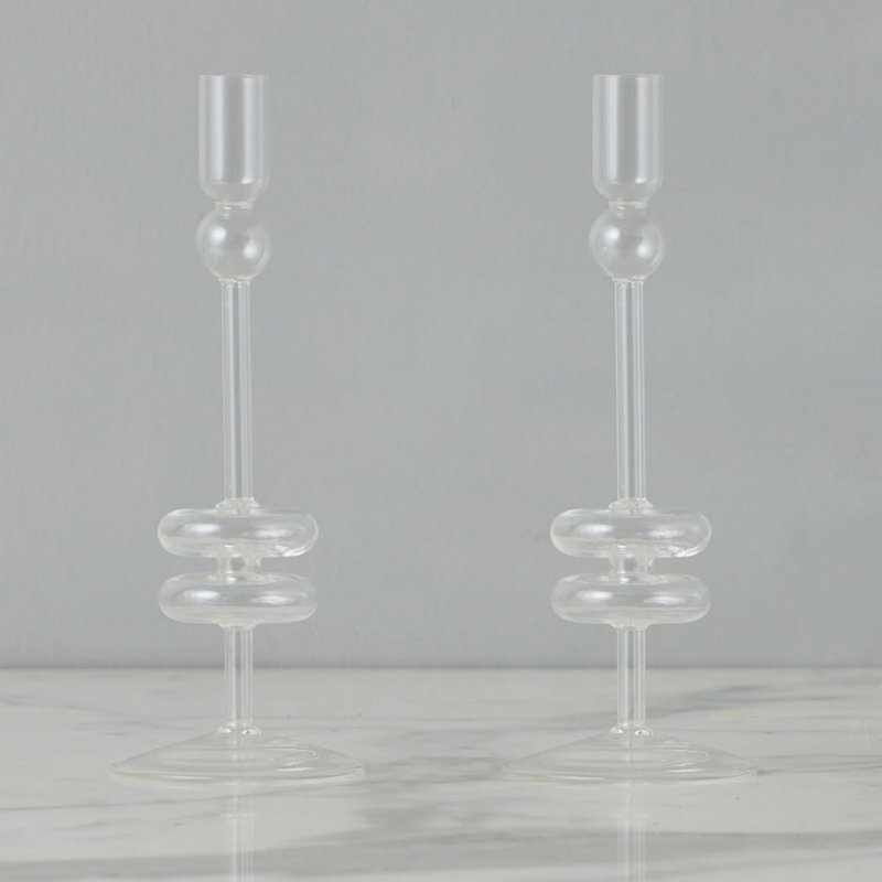 Glass Candlestick, 10" H x 4" W x 4" D, Clear