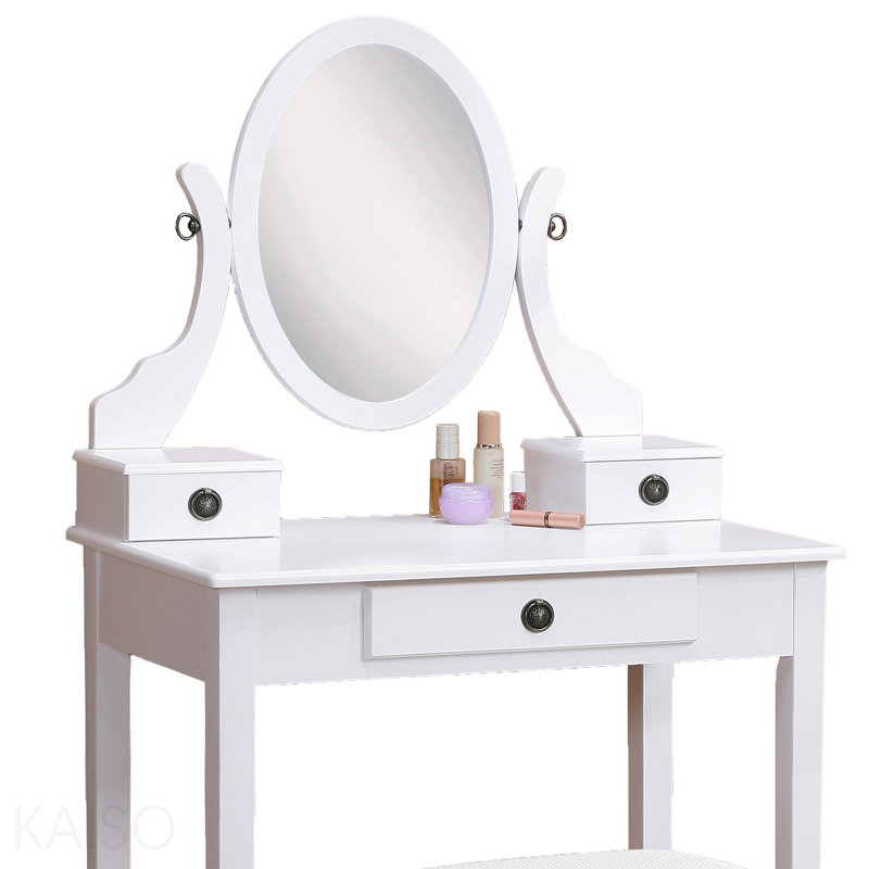Ensemble de coiffeuse et tabouret en bois Moniya, White