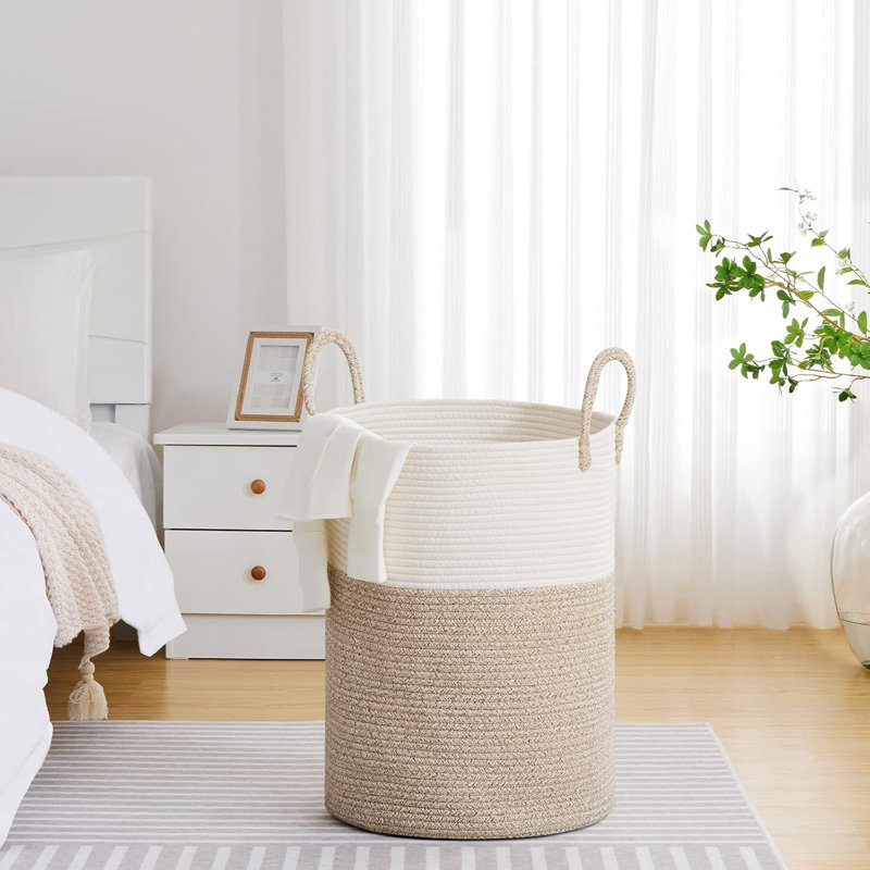 Large Woven Rope Laundry Hamper - Freestanding Storage Basket For Blankets, Toys, And Dirty Clothes - Durable Cotton Rope Design For Living Room, Bathroom, And Bedroom