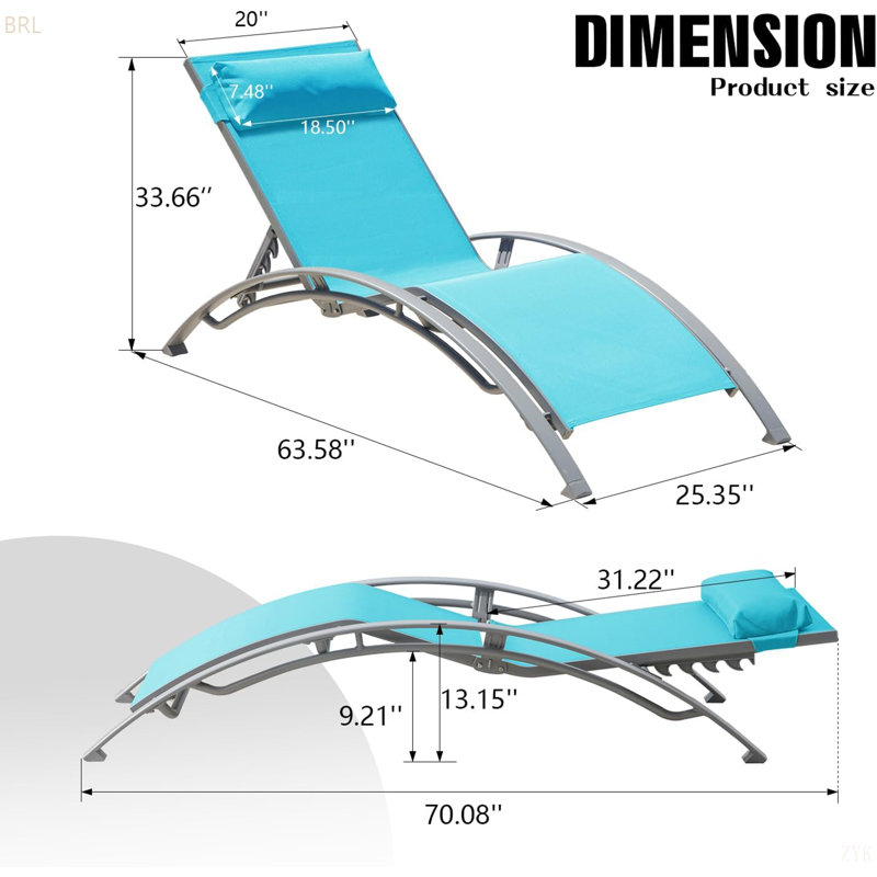 Ensemble de 2 chaises longues de piscine (2 chaises longues), Bleu lac