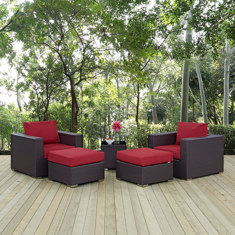 Ensemble de mobilier d'extérieur en rotin 5 pièces Convene, Espresso et rouge
