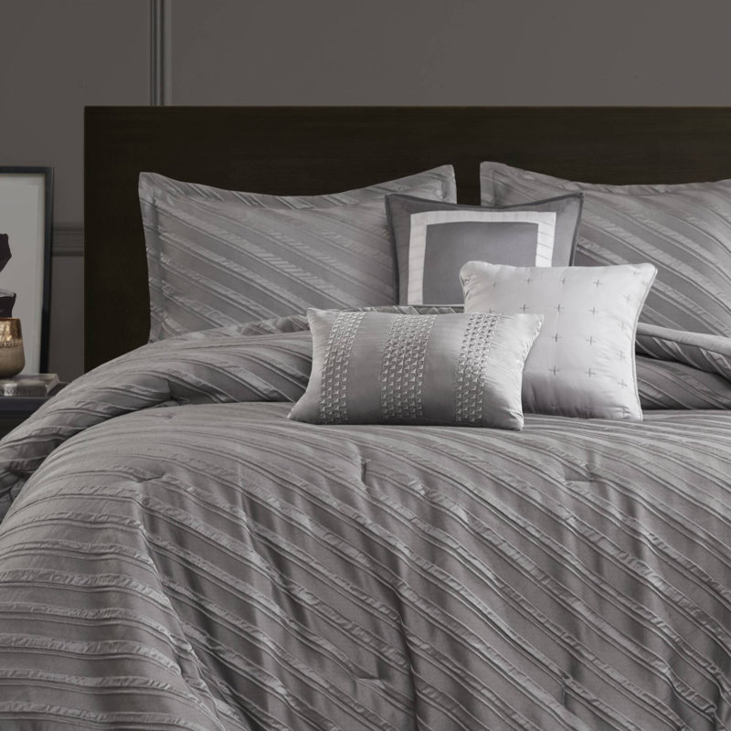 7 Piece Comforter Set with Jacquard Design and Decorative Pillows, King Comforter + 6 Additional Pieces