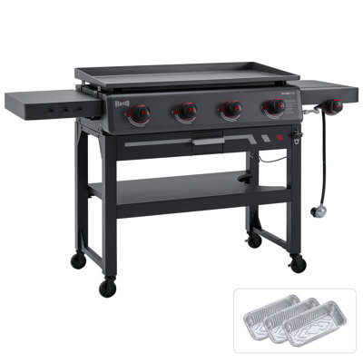 FEASTO 36" 4-Burner Heavy-duty Propane Gas Griddle with 13,000 BTU Side Burner, 720 sq. in. Outdoor Flat Top Grill for Patio & Backyard