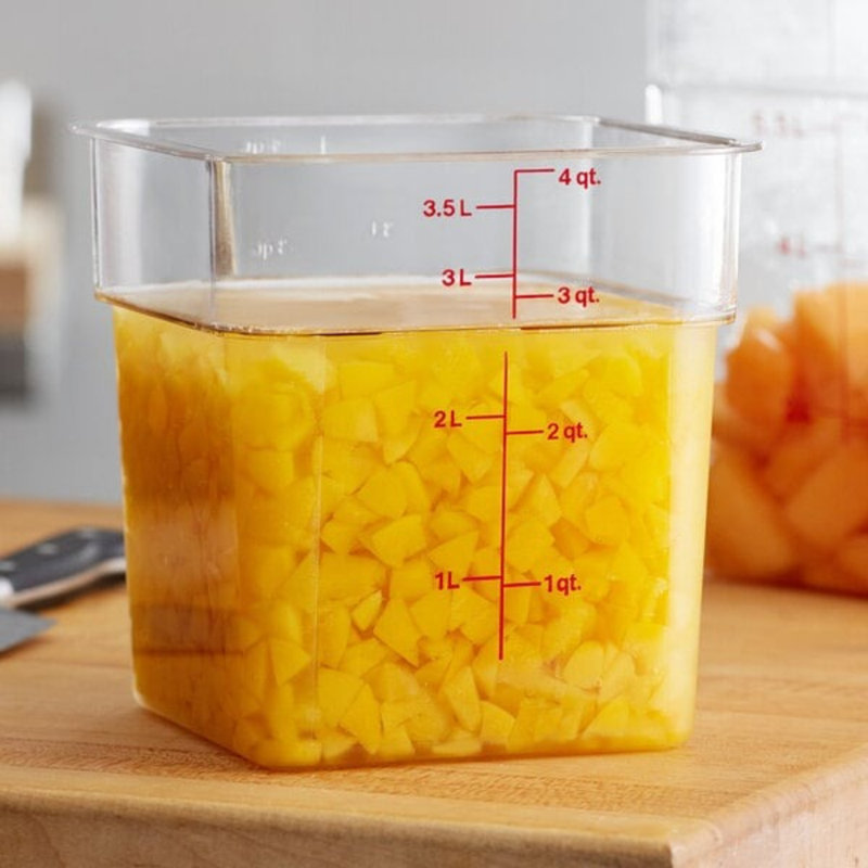 Contenant alimentaire en polycarbonate transparent de 4 pte Cambro Camsquares - Durable, empilable, homologué NSF pour les cuisines commerciales