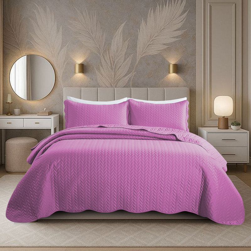 Ensemble de couvre-lit matelassé en microfibre embossée, Full Comforter + 2 Standard Shams, Lilac