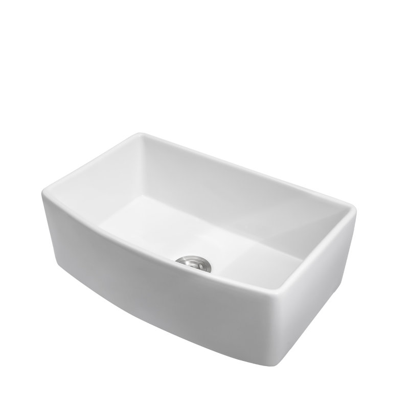White Farmhouse Sink - 33 X 19 X 10 Inch White Kitchen Sink Porcelain Ceramic Arch Edge Apron Front Single Bowl Farm Kitchen Sinks