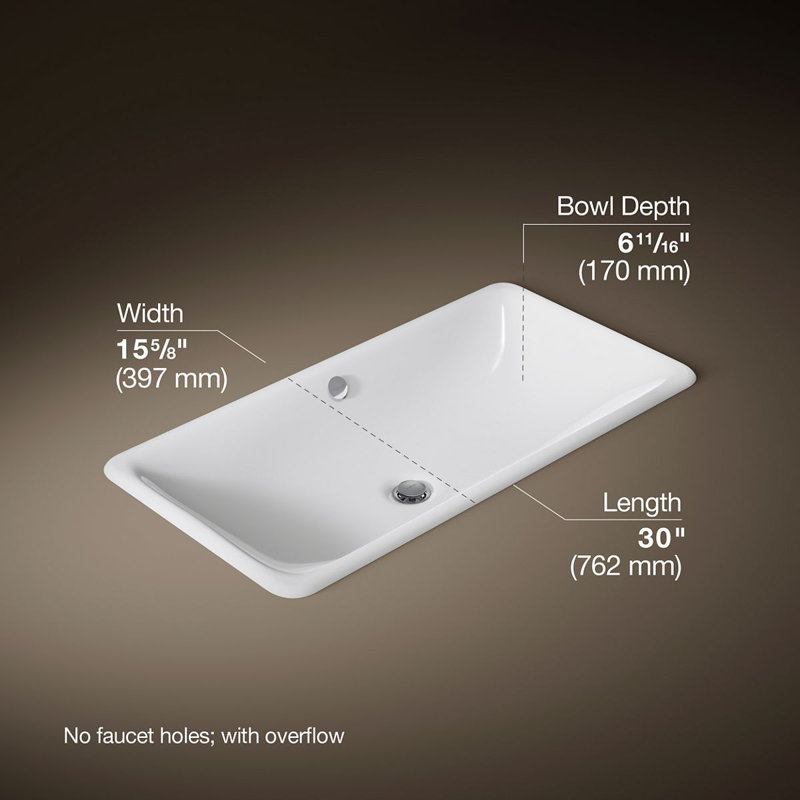Iron Plains®Trough Rectangle Dual Mount Bathroom Sink with Overflow, White