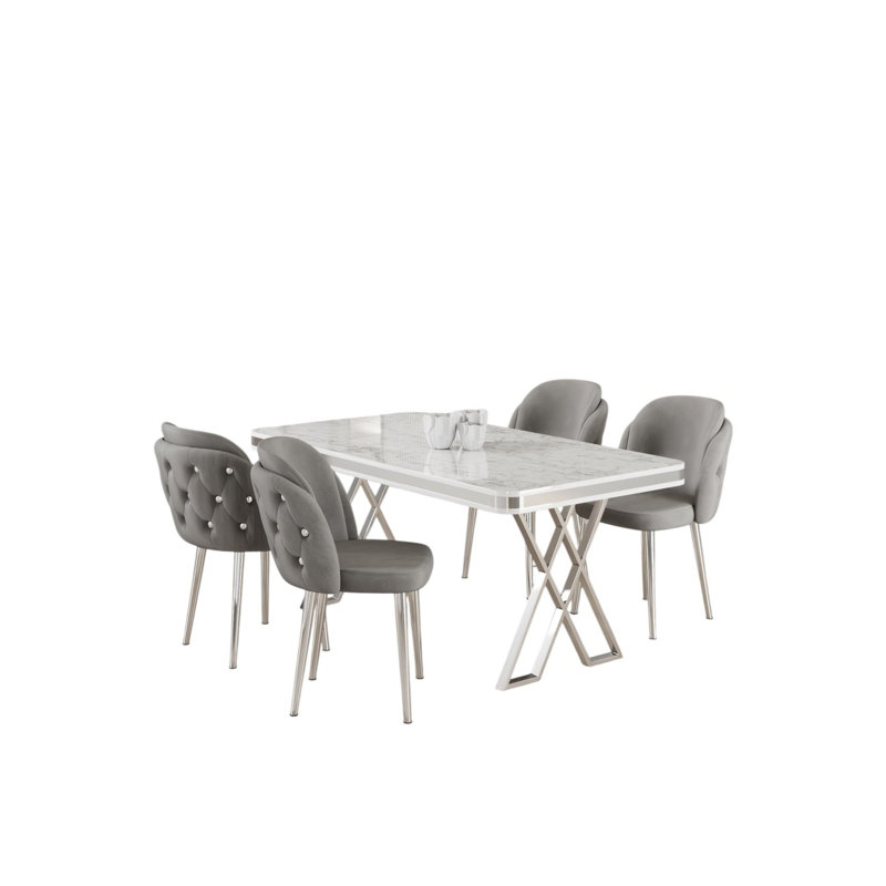 Ensemble de table et chaises de salle à manger, Chrome / gris